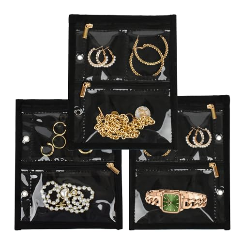 Travel Jewelry Organizer Case,Jewelry Bags Jewelry Storage Book Binder with Clear Zipper Velvet Pouch for Traveling,Earrings, Rings, Necklace, Bracelet (Inner Pages, 3 PCS) - color: Inner Pages,Black,3 PCS