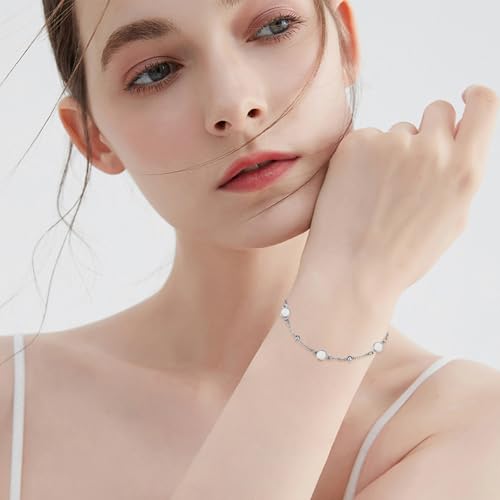 HPQQ Anklet Bracelet for Women 925 Sterling Silver Natural Stone Chain Bead Ankle Bracelet Beach Summer Fine Jewelry Mothers Day Birthday Gifts for Women Mom Wife - color: Bracelet-7"-9"-Opal
