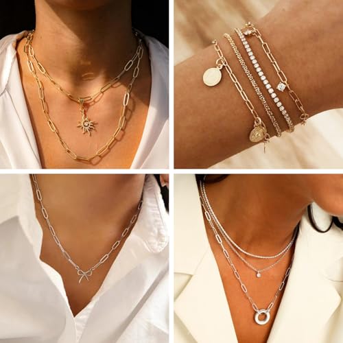 SMYHTGLIF 20 Pack Paperclip Chain Bulk Necklace Bracelet for Jewelry Making 4mm Gold Plated Stainless Steel Necklace Bracelet for Women - color: Gold