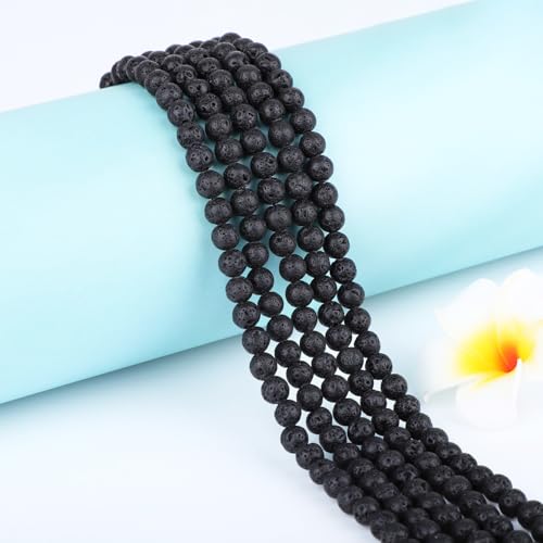 Natural Stone Beads Round Genuine Real Stone Beading Strand Loose Gemstones DIY Smooth Bead for Bracelet Necklace Earrings Jewelry Making (Black Lava, 6mm 60 Pieces) - color: Black Lava, size: 6mm 60pcs