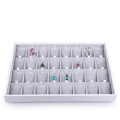 Oirlv Velvet Stackable Jewelry Tray 32 Grids Pendant Organizer Display Showcase Jewelry Storage Trays - size: 32 Grids Necklace/Pendant Tray