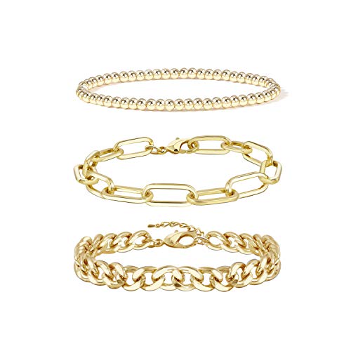 Waterproof Gold Chain Bracelet For Women Non Tarnish,14K Gold Plated Link Dainty Bracelets Stake Layered Bracelet Set Hypoallergen Gold Jewelry - color: Style-6