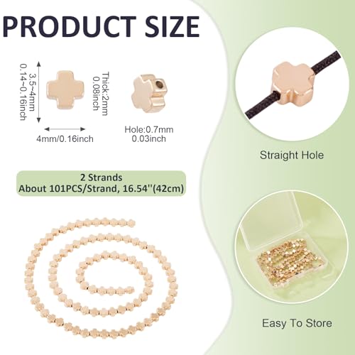 202 Pcs Hematite Cross Beads for Jewelry Making 4mm Natural Gemstone Hematite Beads Small Cross Crucifix Bead Charms for Women Men Bracelet Necklace Jewelry Making - color: Light Gold-Hematite