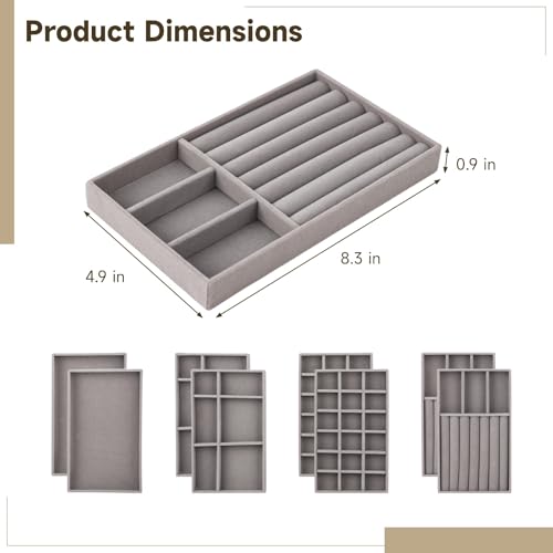 8 Pcs Jewelry Drawer Organizers, Velvet Jewelry Trays for Drawer, Stackable Jewelry Trays Ideal for Rings, Earrings, Bracelets, Necklaces, Gray - color: Gray