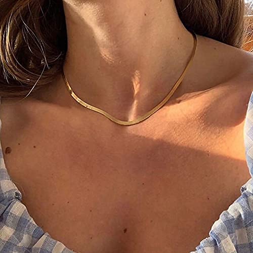 Tewiky Layered Necklaces for Women Non Tarnish- Chunky 14k Gold Plated Herringbone/Snake/Rope/Box/Cuban Link Chain for Women Waterproof Layering Stack Choker Necklace Trendy Dainty Tarnish Free Jewelry Set - color: Herringbone 3mm/14inch Gold