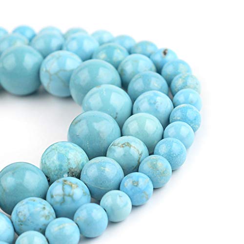 Natural Gemstone Beads 6mm Blue Turquoise Beads Polished Round Smooth Stone Beads for Jewelry Making Adults DIY Bracelet 15 Inch(Blue Turquoise,6mm) - color: Blue Turquoise, size: 6mm