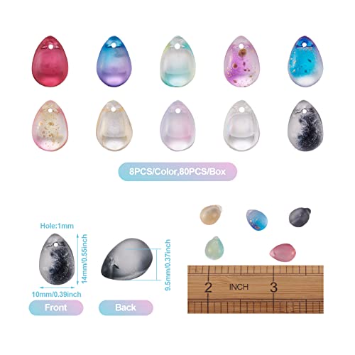 Craftdady 80Pcs Glass Teardrop Beads 14x10mm 10 Colors Transparent Two Tone Water Drop Top Drilled Spray Painted Glass Crystal Loose Beads Charms for DIY Jewelry Crafts Making - color: 10 Colors, 14x10mm