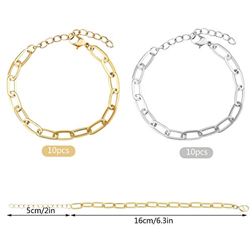tiggell 20pcs Chain Bracelets Kit Alloy Link with Lobster Clasps for Christmas DIY Women Jewelry Findings Bracelet Making (Gold & Silver) - color: Gold & Silver