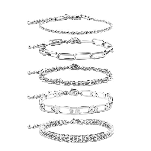 Waterproof Gold Chain Bracelet For Women Non Tarnish,14K Gold Plated Link Dainty Bracelets Stake Layered Bracelet Set Hypoallergen Gold Jewelry - color: Style-14