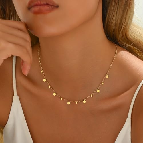 Gold Chain Necklace for Women 18K Gold Plated Dainty Star Cross Heart Cuabn Choker Chains Stainless Steel Trendy Jewelry Christmas Gifts - color: Disc Coin-Gold