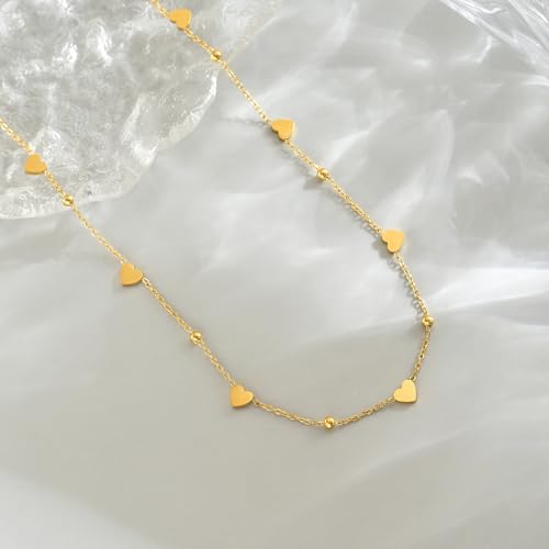 Gold Chain Necklace for Women 18K Gold Plated Dainty Star Cross Heart Cuabn Choker Chains Stainless Steel Trendy Jewelry Christmas Gifts - color: Heart-Gold