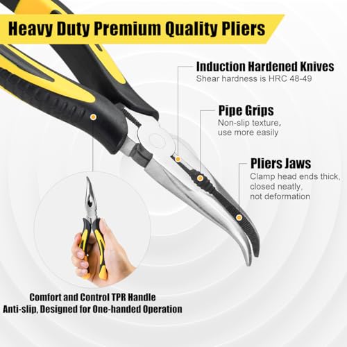 3pcs 8inch Reach Needle Nose Pliers Set,Includes Straight Needle Nose Pliers,45°&90°Bent Nose Pliers,Pliers Tool Set for Narrow Spaces