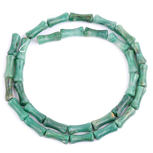 GEM-Inside 30Pcs 5x12mm Natural Green Africa Jade Stone Plant Bamboo Knot Bone Charms Beads for Jewelry Making Power Energy Chakra Stone Beads - color: Green Africa Jade