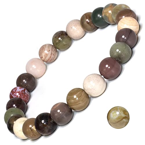 8mm Natural Gemstone Stretch Bracelet, Handmade Unisex Crystal Bracelets for Meditation, Yoga, Spiritual Healing & Positive Energy - color: Indian Agate