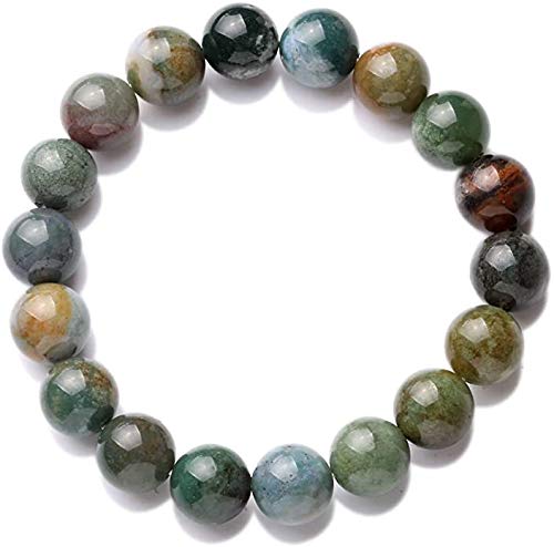 AD Beads Natural Gemstone Round Beads Stretch Bracelet Healing Reiki 10mm (Indian Agate) - color: Indian Agate