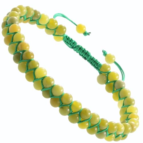 MASSIVE BEADS Double Layer Natural Chakra Healing Power Crystals Macrame Bracelet Yoga Stone Beads Gemstone Meditation Relax Anxiety Bangle for Unisex Women Men - color: China Jade, size: 4mm