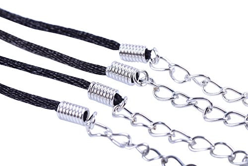 KONMAY 50pcs Black Satin Silk Necklace Cord 2.0mm/18'' with 2'' Extension Chain Lead&Nickel Free - color: Black