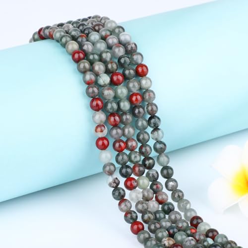 Natural Stone Beads Round Genuine Real Stone Beading Strand Loose Gemstones DIY Smooth Bead for Bracelet Necklace Earrings Jewelry Making (African Bloodstone, 6mm 60 Pieces) - color: African Bloodstone, size: 6mm 60pcs