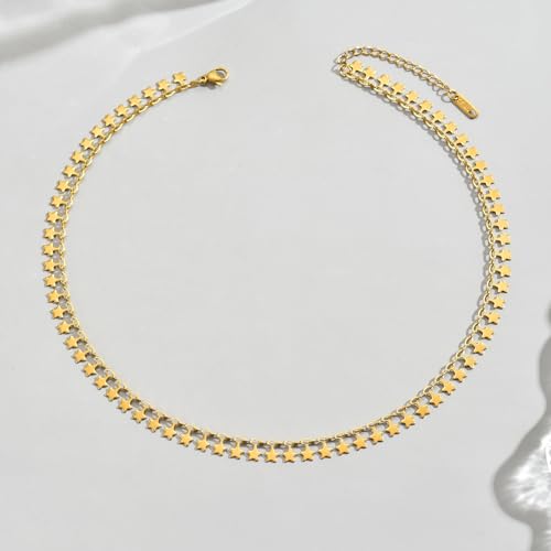 Gold Chain Necklace for Women 18K Gold Plated Dainty Star Cross Heart Cuabn Choker Chains Stainless Steel Trendy Jewelry Christmas Gifts - color: Tiny Star