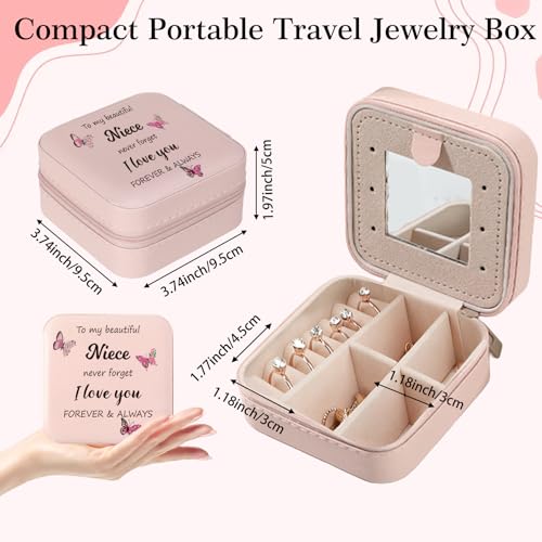 Niece Gifts Pink Butterfly Jewelry Box for Nieces Birthday Gifts Christmas Valentines Mothers Day Gift for Nieces from Aunt Uncle Niece Graduation Gift Portable Travel Jewelry Display Case - color: niece