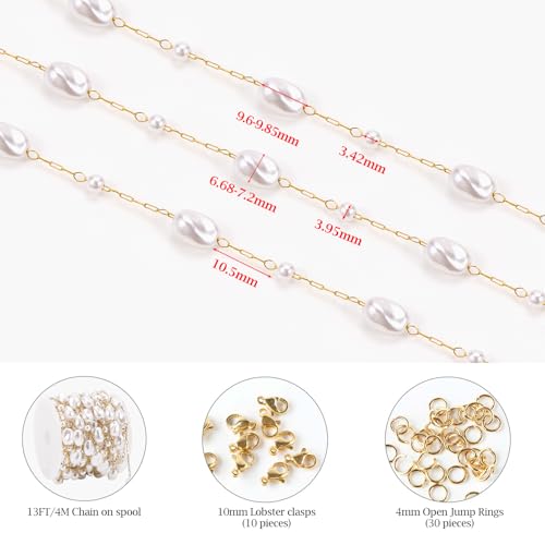KYUNHOO Gold Plated Chain Roll on Spool 16.4 Feet Irregular Pearl Chains for Jewelry Making Stainless Steel Jewelry Supplies with Lobster Clasps Jump Rings for DIY Crafting - color: Irregular Bead Gold
