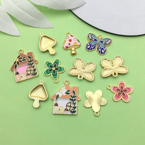Sailanzi 24pcs Alloy enamel house butterfly mushroom series Pendant Jewelry Making DIY Keychain Earrings Pendant Various Design Charms for Jewelry Making Bracelets Necklace (SN786) - color: SN786