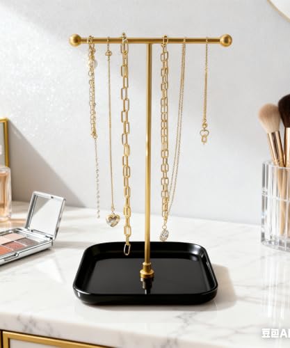 VROOMIUM Necklace Holder- Ceramic Base 1ft Height Jewelry Organizer Stand, Aesthetic Jewelry Hanger Display for Necklaces, Bracelets, Rings, Exhibidor de Collares-Mysterious Black - color: Sq. Lux Black