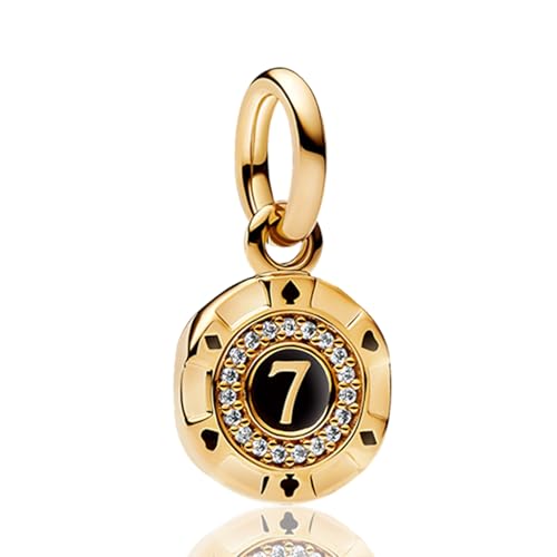 925 Sterling Silver Charms for Bracelets Gold Love and Heart Charms Cherry Blossom Dangle Beads Jewelry for Women - color: Gold Lucky 7