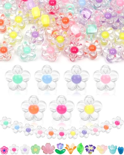 FIVEIZERO 300PCS Acrylic Flower Beads, Colorful Transparent Bead Charms for DIY Bracelets, Necklaces & Jewelry Craft Supplies - color: Clear Acrylic