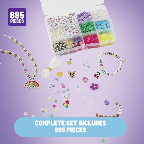 Claire’s DIY Bracelet Kit – 895-Piece Jewelry Making Supplies Set| Clay Heishi Beads, Alphabet, Charms, String| Friendship Bracelet Kit for Girls| Arts & Crafts Activity| Fashion Accessory Gift Age 8+
