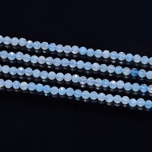 Adabele 15 Inch Natural Blue Aquamarine Healing Gemstone 3mm (0.12 Inch) Tiny Small Faceted Round Loose Beads Stone Spacer (110-120pcs) for Craft Jewelry Making GK3-8 - color: Blue Aquamarine, size: 3mm (0.12") - 15 inch/1 strand