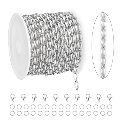 KYUNHOO 4 Meters White Oil Drip Lip Chain Link Silver Jewelry Chains for Making Jewelry Thin Craft Chain Roll with Lobster Clasps Jump Rings Supply Jewelry Making Findings - color: Silver White