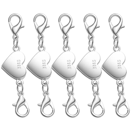 925 Silver Magnetic Necklace Clasps and Closures, Double Lobster Magnetic Necklace Clasps for Bracelet and Necklace Extender (5silvery) - color: 5silvery