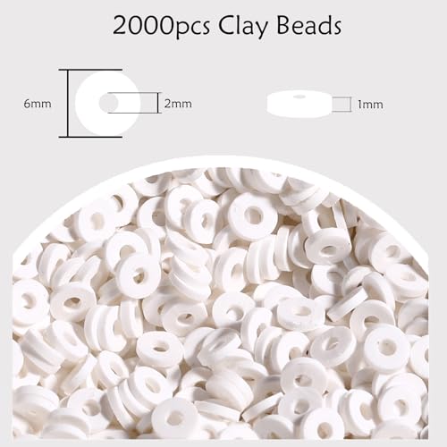 Clay Beads, 2000Pcs White Clay Heishi Beads for Bracelets Making, Flat Round Polymer Heishi Beads for DIY Jewelry Making - color: 2000pcs White