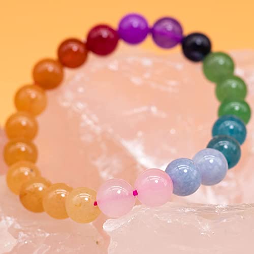 8mm Natural Gemstone Stretch Bracelet, Handmade Unisex Crystal Bracelets for Meditation, Yoga, Spiritual Healing & Positive Energy - color: 7 Chakra