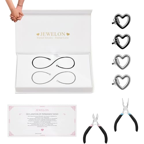 Mother’s Day Gift – Permanent Bracelet Kit with Love Vow Card, 316L Stainless Steel Chain & 925 Silver Heart Clasp, Handcrafted, Ideal for Anniversary & Romantic Date Night - color: Silver + Black