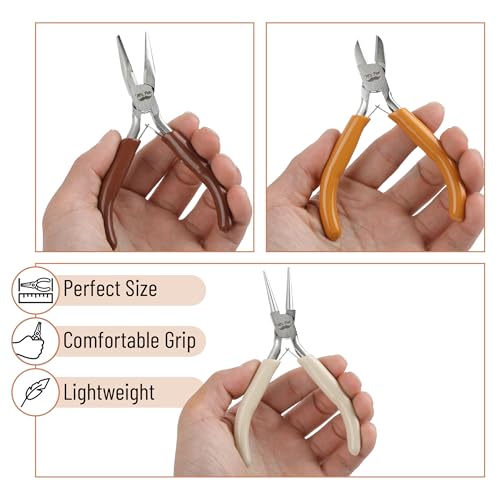 Mr. Pen- Pliers for Jewelry Making, 3 Pack, Chain Nose, Round Nose Pliers Set and Wire Cutter for Beading, Wire Wrapping, Jump Rings, Jewelry Repair, Crafting, DIY - color: Autumn