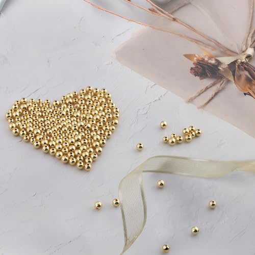 480pcs 2/2.5/3/4/5/6mm 18K Gold Filled Round Spacer Beads,Ball Seamless Spacer Beads,for DIY Jewelry Bracelet Necklace Making Findings (18K Gold) - color: 18K Gold