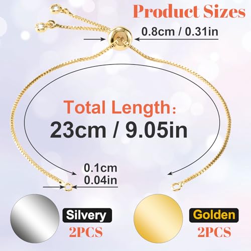 Joez Wonderful 4pcs Adjustable Slider Bracelet for Jewelry Making, Plated Charm Bracelet Extender Chains with Rhinestones Ends for Women DIY Bracelet Jewelry Craft Supplies (2pcs Gold+2pcs Silver) - color: Gold, Silver