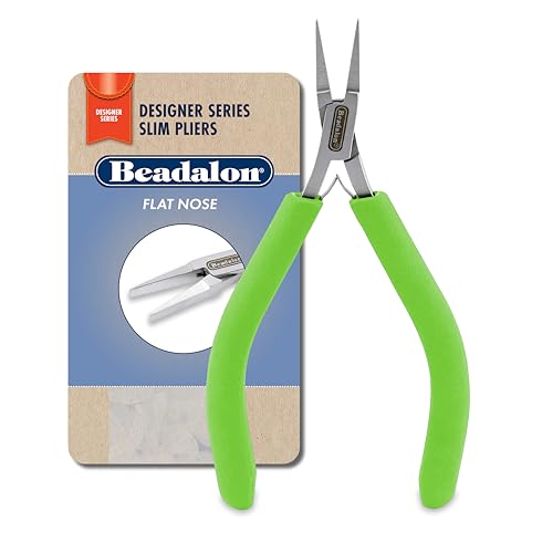 Beadalon Designer Series Slim Flat Nose Pliers, Lime Green Vinyl-Free Grips, Stainless Steel, Box Joint, Double Leaf Springs, 5.75 in - color: Lime Green, style: Flat Nose