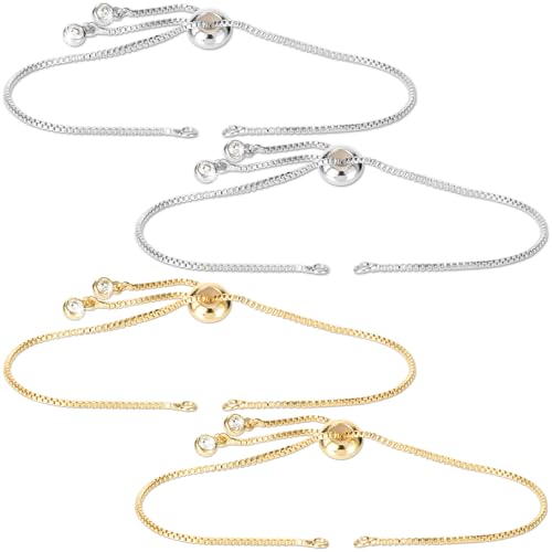 Joez Wonderful 4pcs Adjustable Slider Bracelet for Jewelry Making, Plated Charm Bracelet Extender Chains with Rhinestones Ends for Women DIY Bracelet Jewelry Craft Supplies (2pcs Gold+2pcs Silver) - color: Gold, Silver