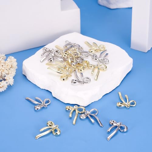 FASHEWELRY Golden Bow Connector Charms Bulk, Christmas Bowknot Link Charms, Infinity Links Geometric Hollow Bezel Pendants for Earring Bracelet Necklace Keychains Jewelry Making - color: 2 Colors Rhinestone Bowknot