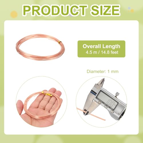 PATIKIL 99.9% Pure Copper Wire for Jewelry Making, 18 Gauge (1mm) Copper Craft Wire 14.8 Feet Beading Jewelry Making Supplies for Crafting Wreath Electroculture Gardening - size: 18 Gauge x 14.8 Feet