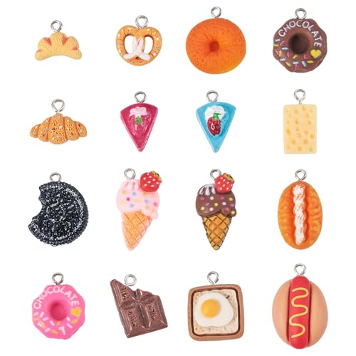 Craftdady Resin Plastic Miniature Food Snack Pendants Charms Ice Drink Juice Pendants Cute Bottle Fruit Keychain Charms Hang Ornament for DIY Craft Earring Bracelet Necklace Jewelry Making - color: Mixed Color Food (16 Styles)