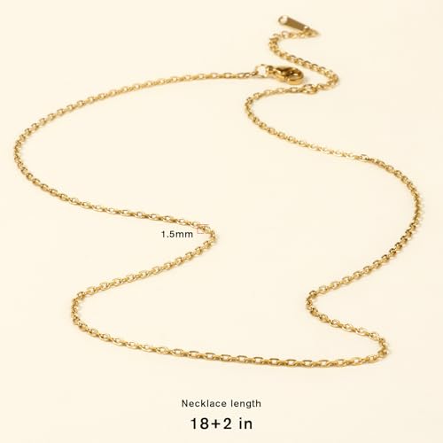 Cadikez 24PCS Gold Rolo Cable Chain Necklace Bulk, 1.5mm 18inch 18K Gold PVD Plated Stainless Steel Finished Oval Cable Link Chains for Necklace Jewelry Making - color: 1.5mm Gold Color