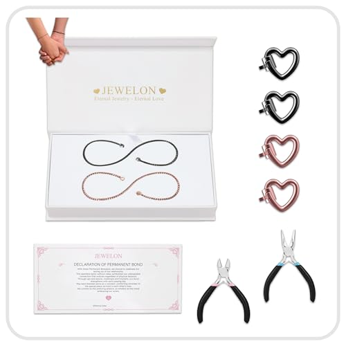 Mother’s Day Gift – Permanent Bracelet Kit with Love Vow Card, 316L Stainless Steel Chain & 925 Silver Heart Clasp, Handcrafted, Ideal for Anniversary & Romantic Date Night - color: Rose Gold + Black 1