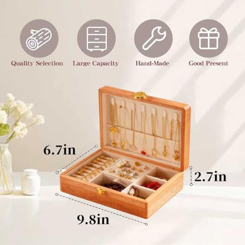 Travel Jewelry Case Small Wood Jewelry Organizer Jewelry Box for Women (Pine Wood Print A) - color: Pine Wood Print A
