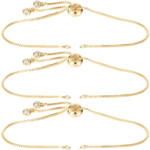 Joez Wonderful 3pcs Adjustable Slider Bracelet for Jewelry Making, 18K Gold Plated Charm Bracelet Extender Chains with Rhinestones Ends for Women DIY Bracelet Jewelry Craft Supplies - color: Gold