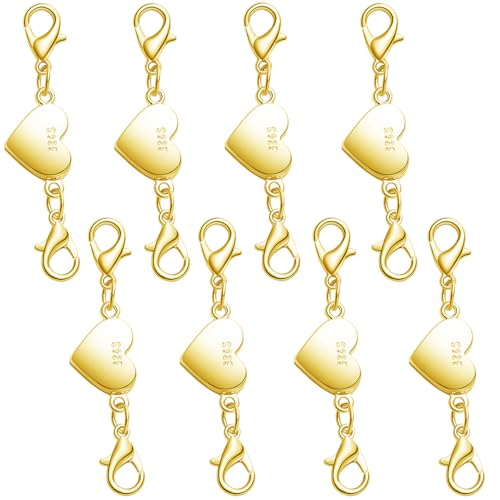 925 Silver Magnetic Necklace Clasps and Closures, Double Lobster Magnetic Necklace Clasps for Bracelet and Necklace Extender (8golden) - color: 8golden