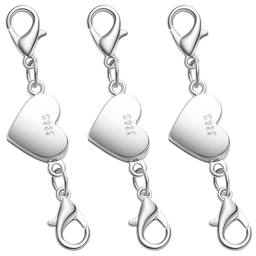 925 Silver Magnetic Necklace Clasps and Closures, Double Lobster Magnetic Necklace Clasps for Bracelet and Necklace Extender (3silvery) - color: 3silvery